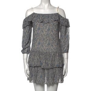 Rebecca Minkoff Dress Women Size Medium Mini Blue Floral Dexter Cold Shoulder Ru